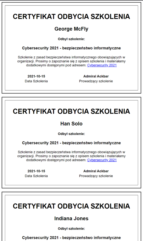 Certyfikat szkolenia cyberbezpieczeństwo